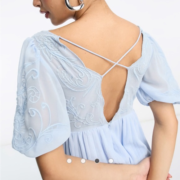 ASOS DESIGN pleated embroidery maxi dress with cutwork - Picture 3 of 4